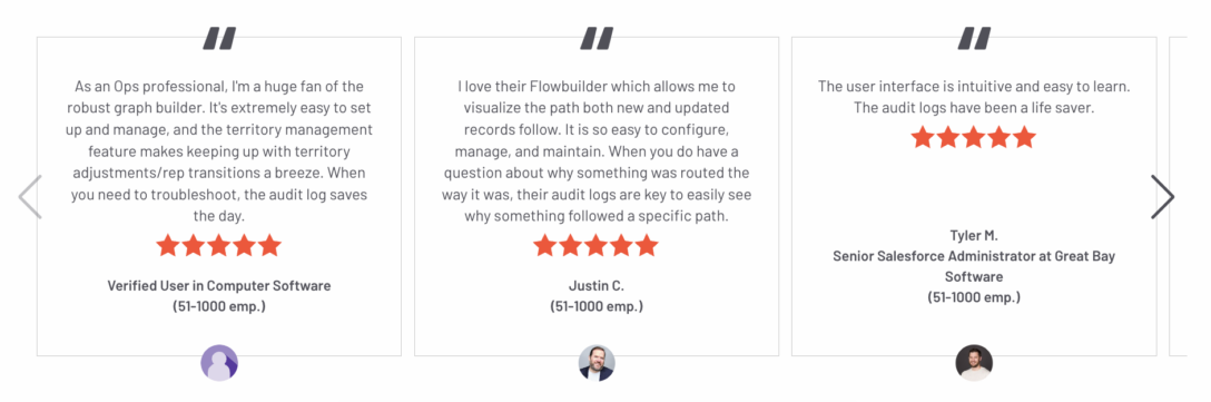 three reviews on G2 about LeanData audit logs